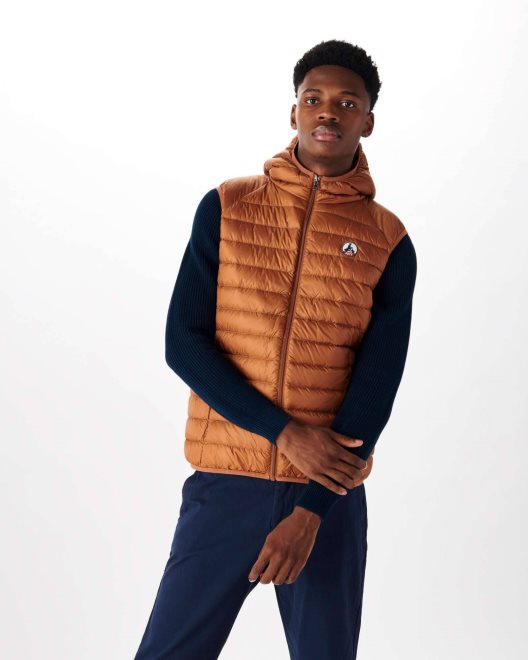 Jott νέο με κουκούλα αμάνικο πουπουλένιο μπουφάν καραμελέ