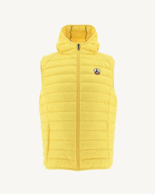 Jott καινούργιο σε απαλό κίτρινο αμάνικο πουπουλένιο μπουφάν με κουκούλα